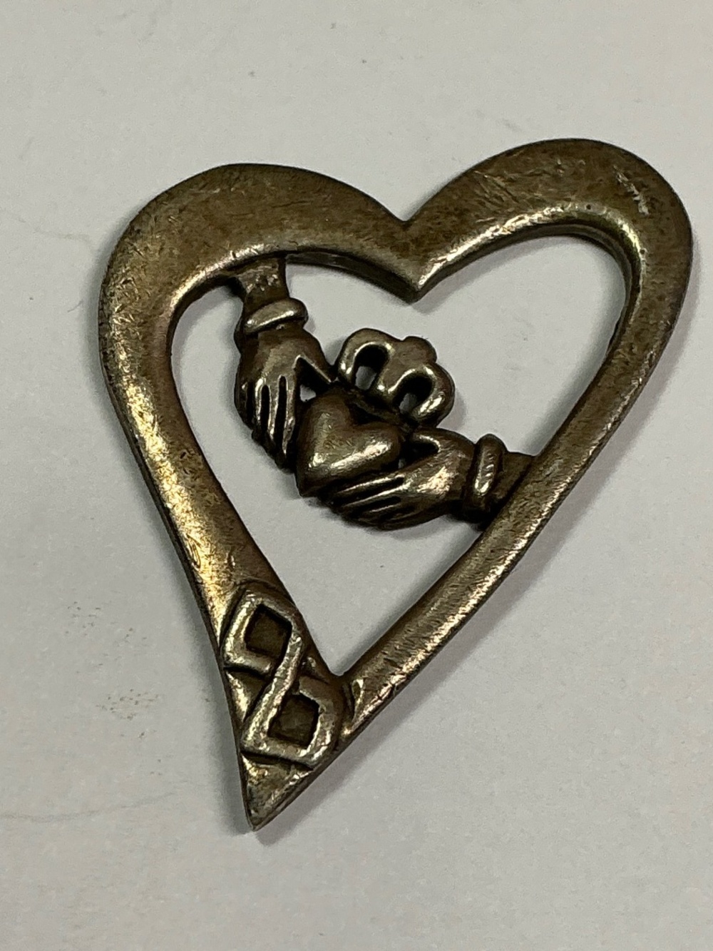 Sterling Silver Open Heart Shaped Claddagh Slide Pendant. 1.25 inches long